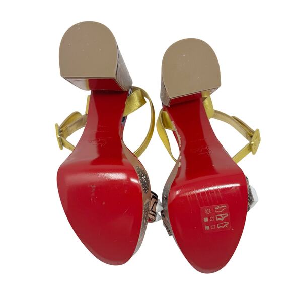 Christian Louboutin Movida Athina Platform Heels Tribal Print Gold Straps 37.5 - Picture 9 of 11